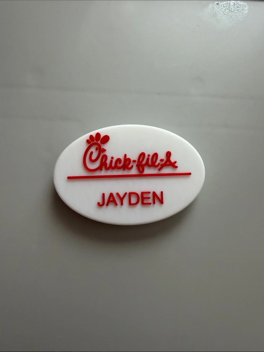 Magnetic Chick-fil-A White & Red Name Badge - JAYDEN